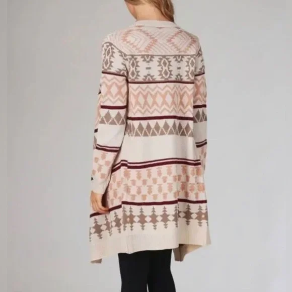 LLove Long Cardigan Sweater Womens Size Medium Large Beige Peach Open Front Knit - Picture 4 of 12